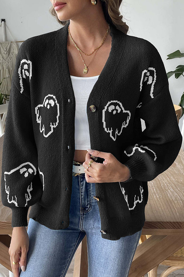 Drune | Halloween-Geist Strickpullover mit Knöpfen