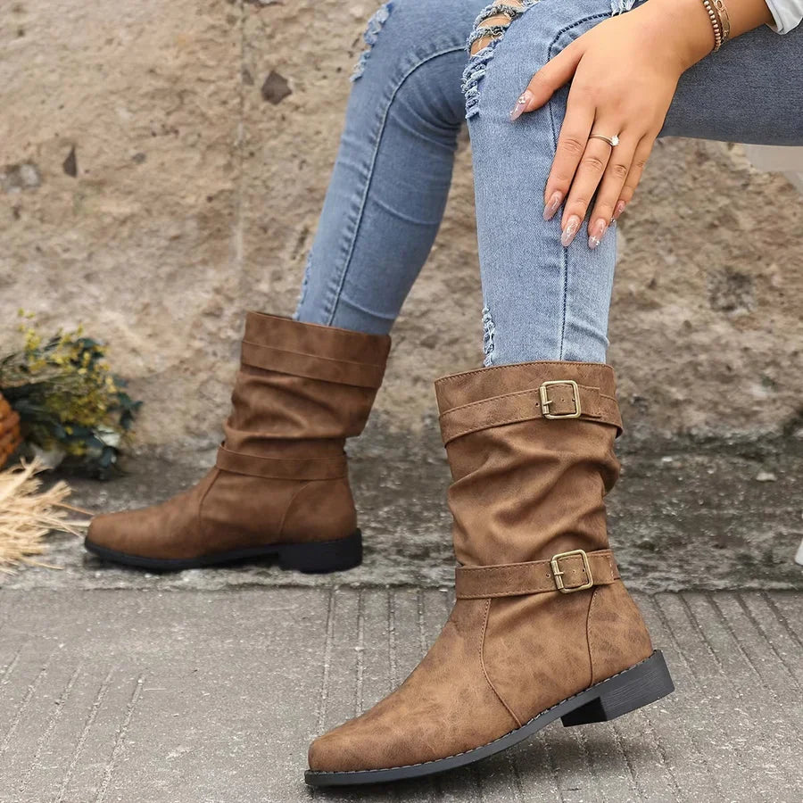Drune | vintage schnalle strap western ankle boots für frauen