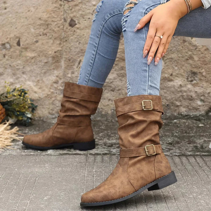 Drune | vintage schnalle strap western ankle boots für frauen