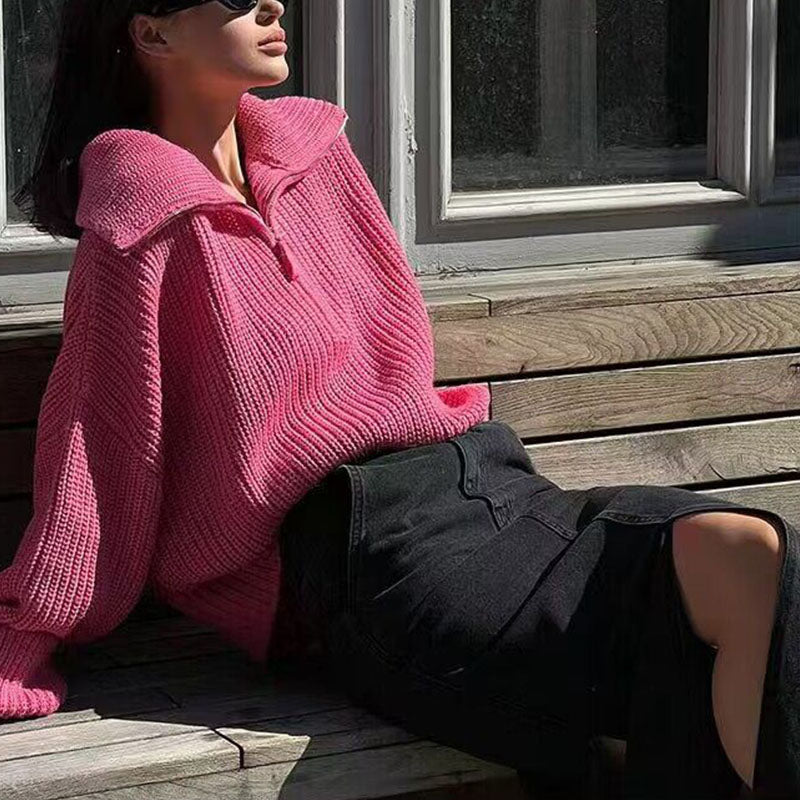 Drune | Rippstrick Pullover mit Reißverschluss Weich und Warm Lässige Eleganz