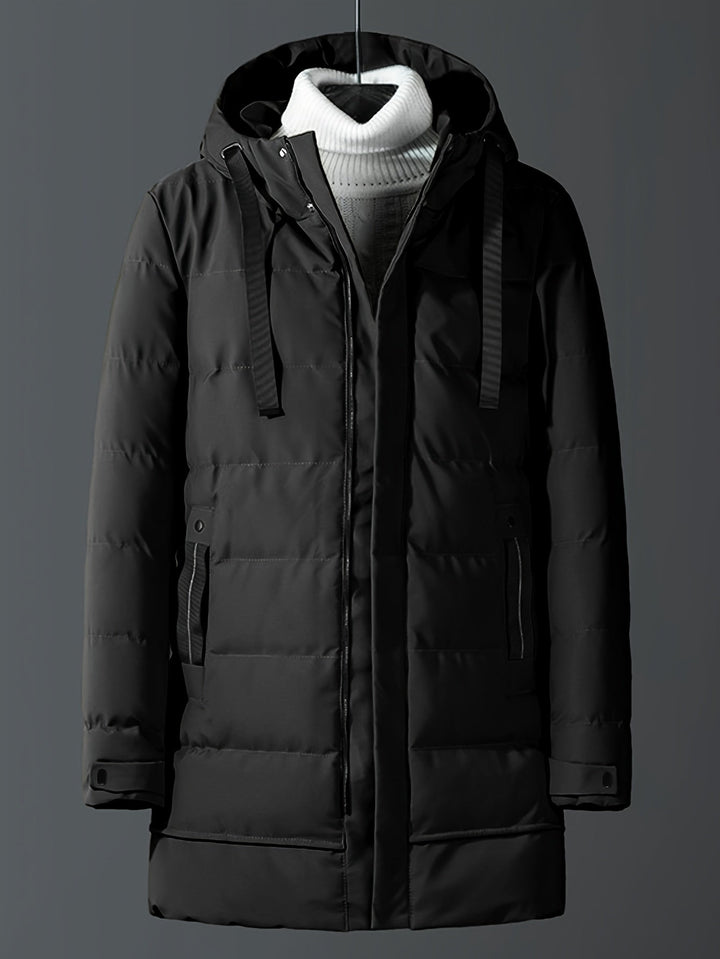 Drune | Winddichte Mittellange Reißverschluss Kapuzen Winterjacke - Ideal für Winter