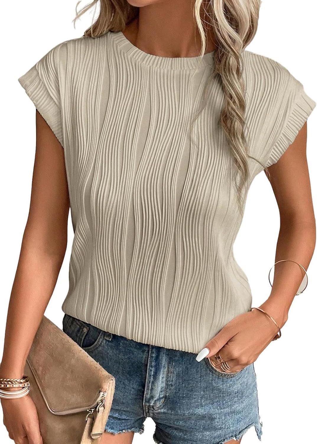 Drune Sommer-T-Shirt für Damen mit Rundhalsausschnitt und superkurzen Ärmeln