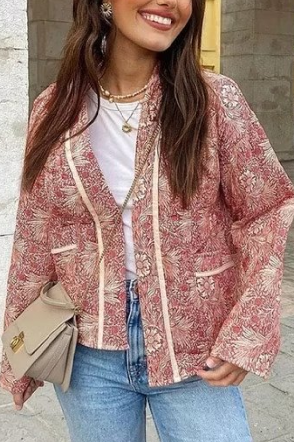 Drune | Print Lockere V-Ausschnitt Cardigan Baumwolljacke