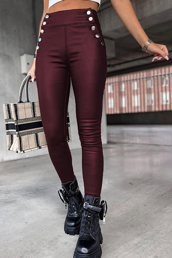 Drune | Jingle High Rise Knopf Faux Leder Leggings