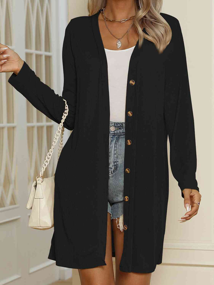 Drune | V-Ausschnitt Knopf-Oben Langarm Cardigan
