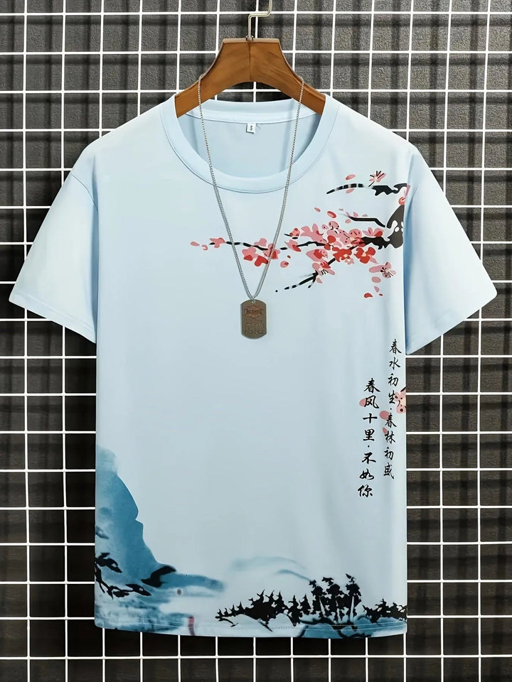 Drune | Herren T-shirt Blumen Und Wellen Design