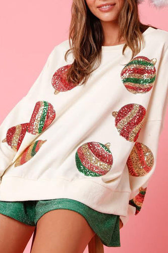 Drune | Weihnachts-Ei Pailletten Lässiger Langarm Sweatshirt