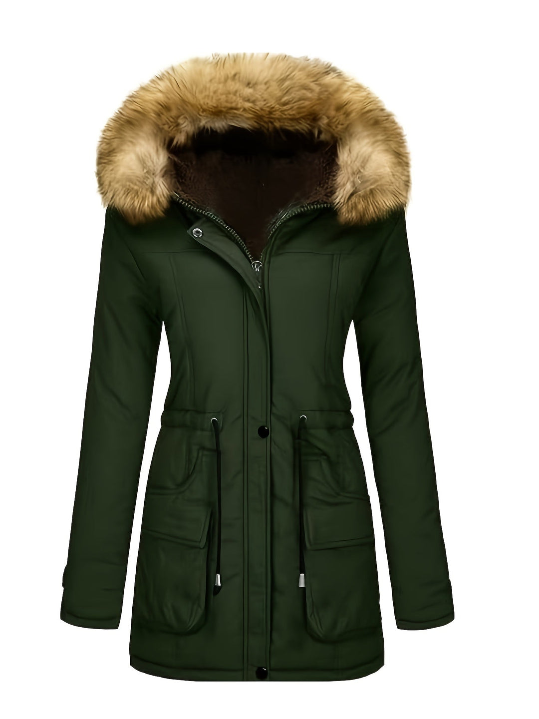 Drune | Fleece-Parka-Winterjacke mit veganer Fell-Kapuze für Damen - Perfekt für Outdoor-Aktivitäten