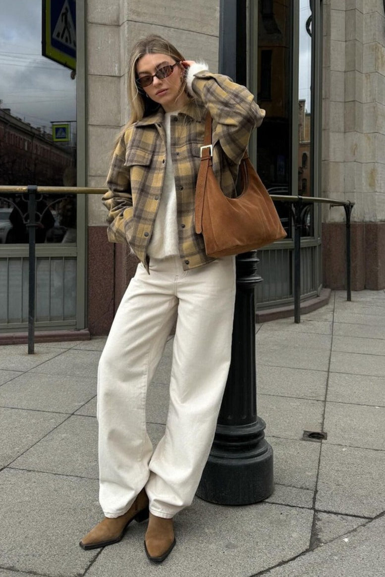 Drune | Passform Karomuster Wollmantel Jacke