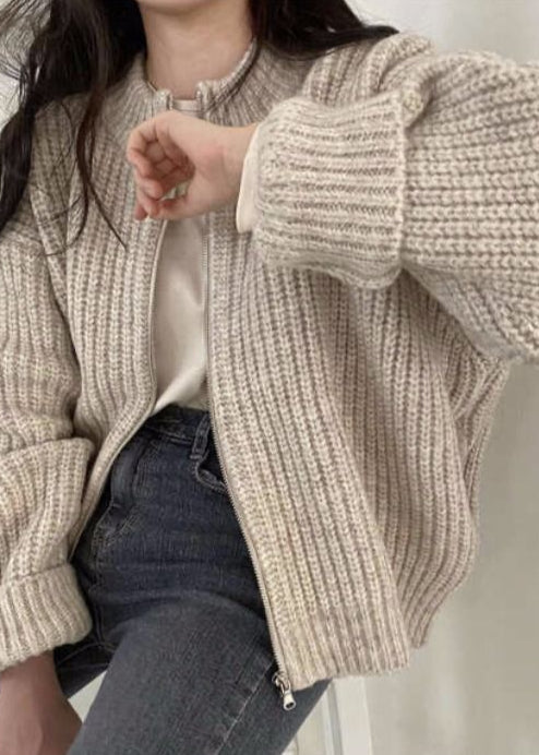 Drune | Reißverschluss Chunky Strickcardigan - Oversized Rippstrickjacke