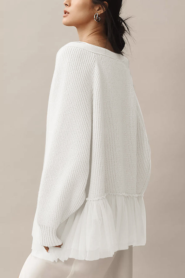 Drune | Knit cardigan with mesh ruffle and long sleeves