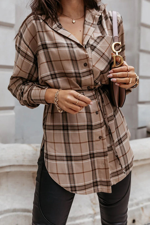 Drune | Grab My Hand Karierter Button-Up Gürtel Hemd