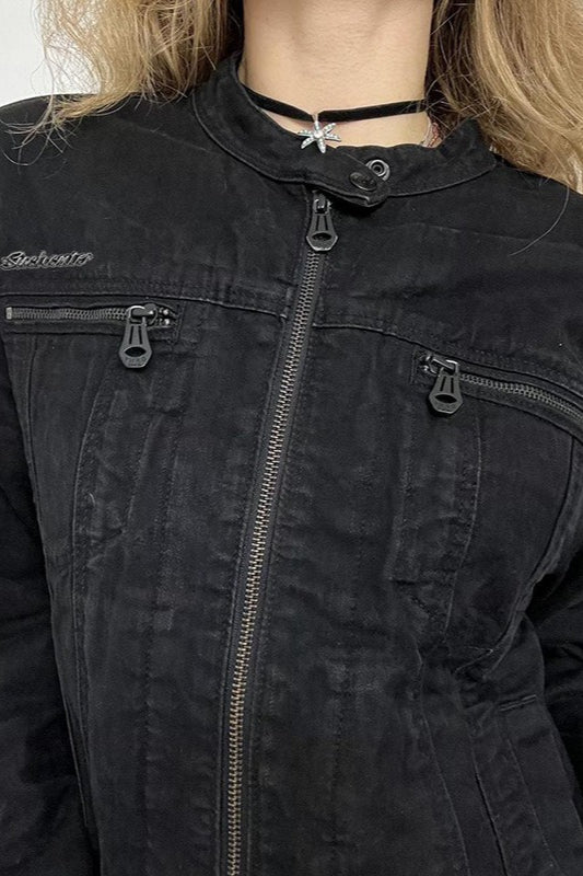 Drune | Schwarze Denim Truckerjacke