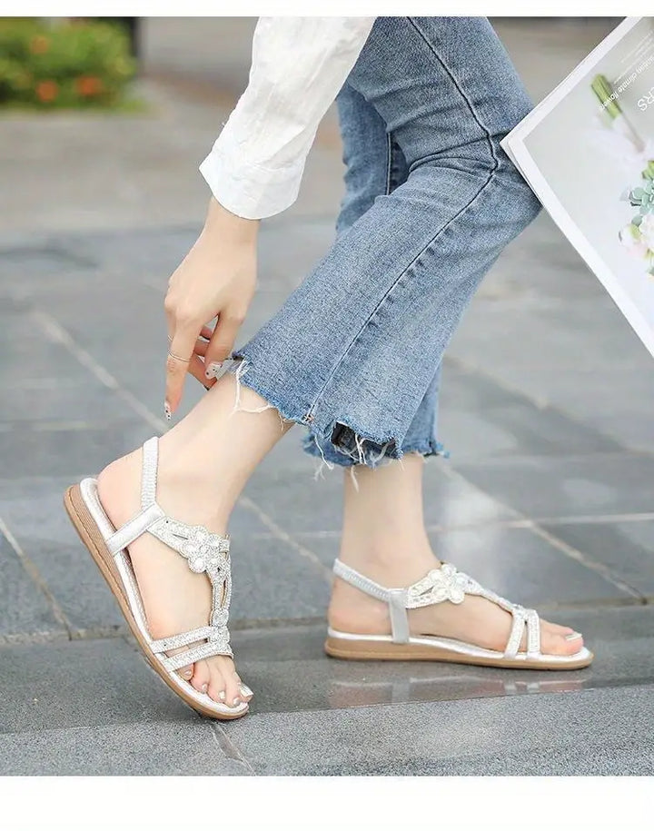 Drune | Flache Sandalen - Schick - Elastischer Knöchelriemen