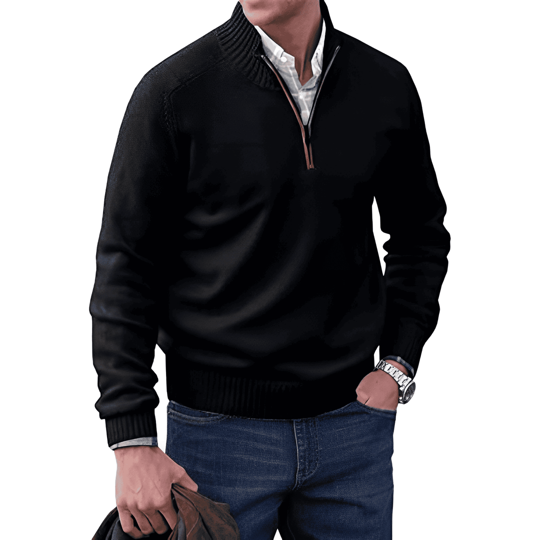 Drune | Klassischer Halb-zip Pullover Für Männer Baumwolle Komfortabel und Warm