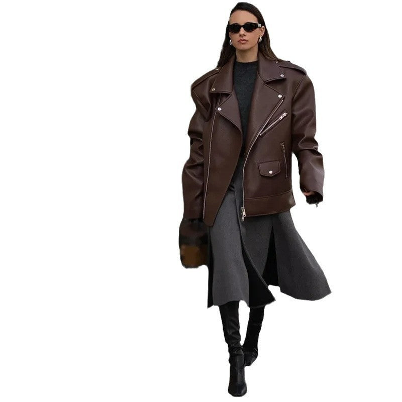 Drune | Moderne Damen Kurze Leder-Look Jacke