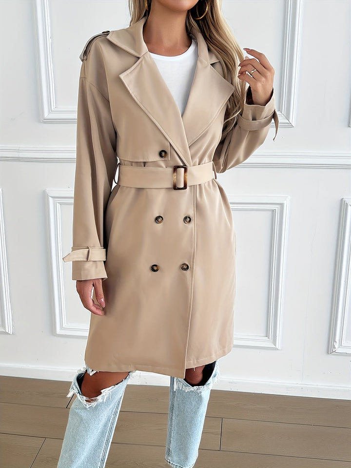 Drune | Trenchcoat in Beige - Klassischer Mantel mit Gürtel & Knopfleiste für Herbst & Frühling