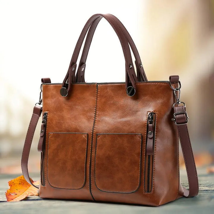 Drune | Strukturierte Lederhandtasche mit zwei Fächern für Damen