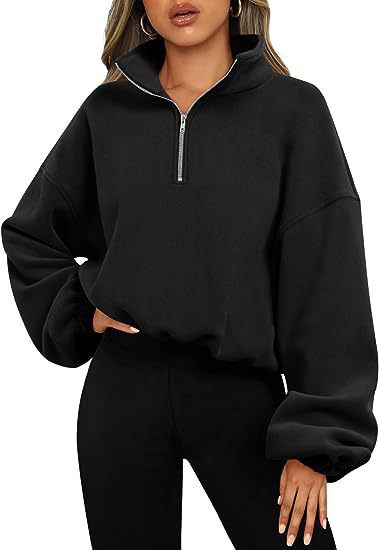Drune | Damen Sweatshirt mit Halb-Zip und Stehkragen