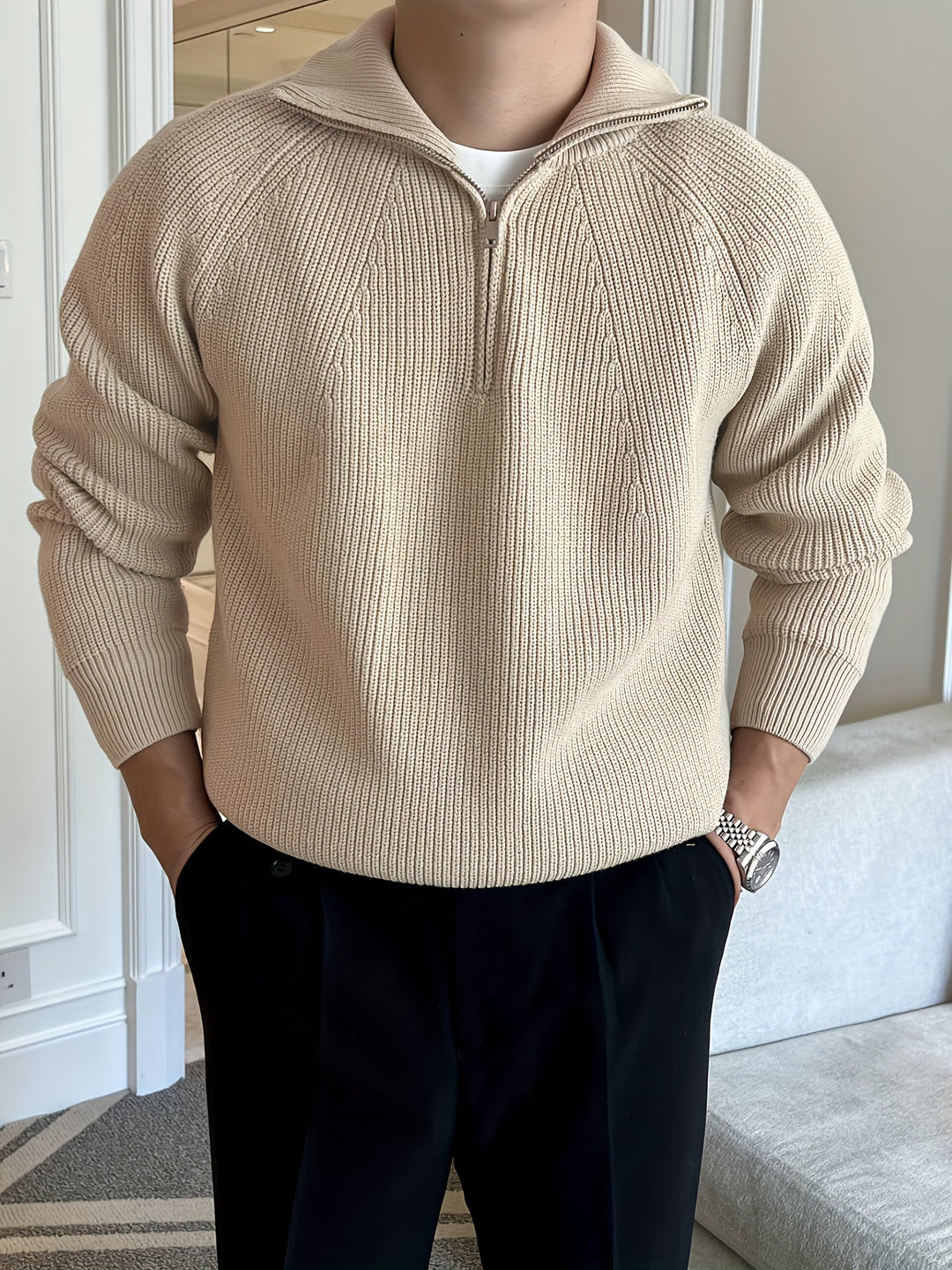 Drune | Strickjacke mit Reißverschluss und Hohem Kragen Weich und Komfortabel Acryl