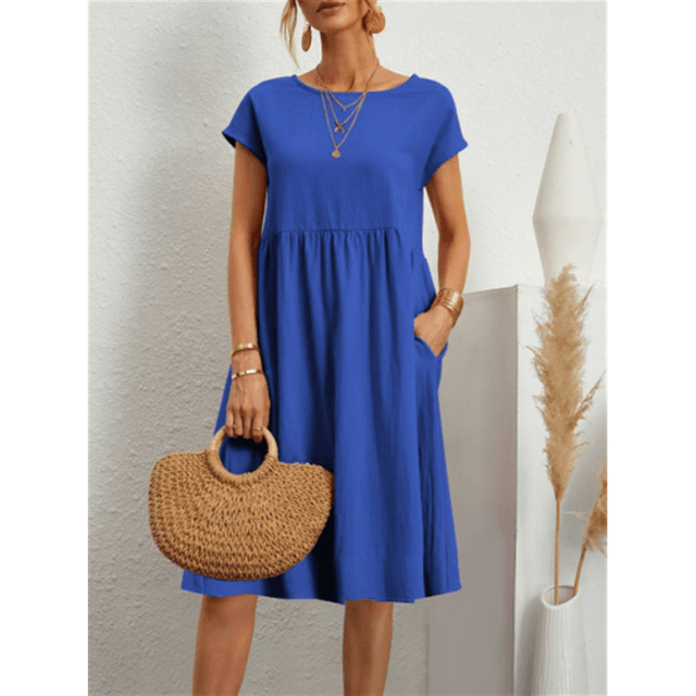 Drune | Damen Baumwoll Leinen Midi Kleid