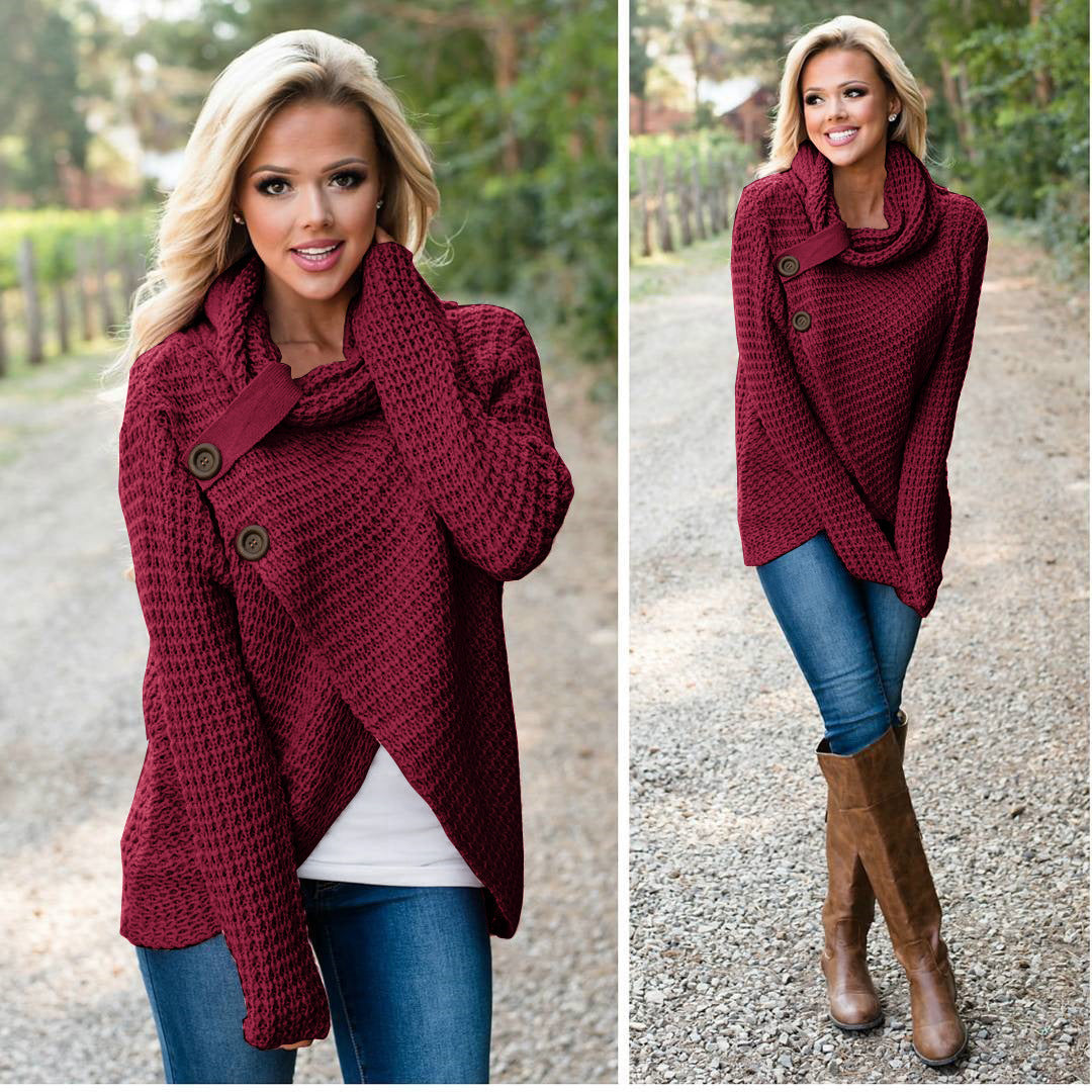 Damen Grobstrickjacke mit asymmetrischem Schnitt und großen Knöpfen Drune