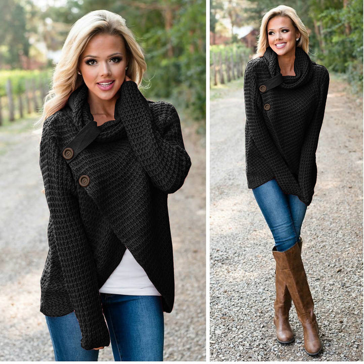 Damen Grobstrickjacke mit asymmetrischem Schnitt und großen Knöpfen Drune