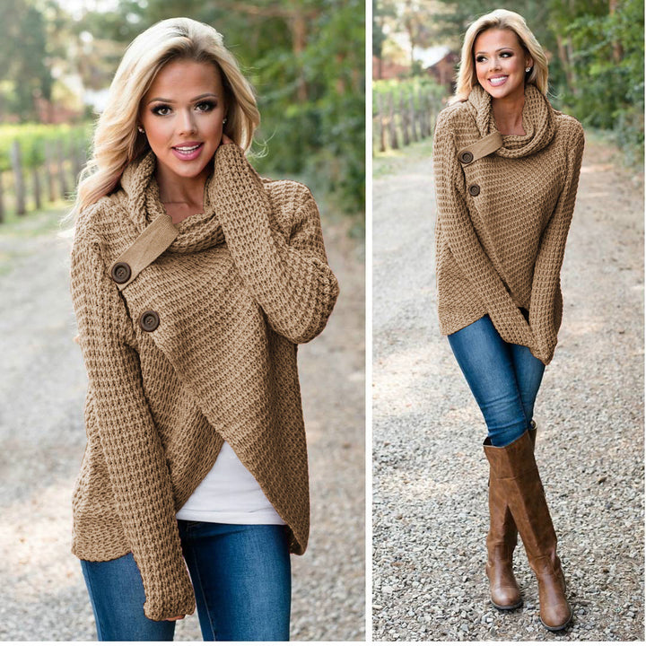Damen Grobstrickjacke mit asymmetrischem Schnitt und großen Knöpfen Drune