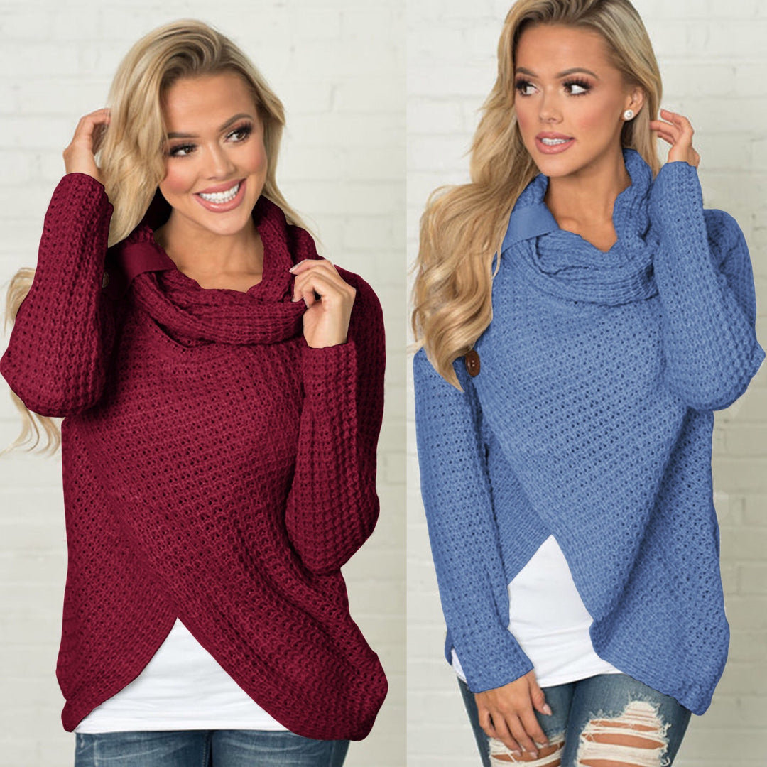 Damen Grobstrickjacke mit asymmetrischem Schnitt und großen Knöpfen Drune