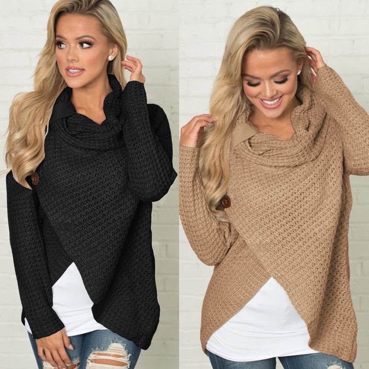 Damen Grobstrickjacke mit asymmetrischem Schnitt und großen Knöpfen Drune