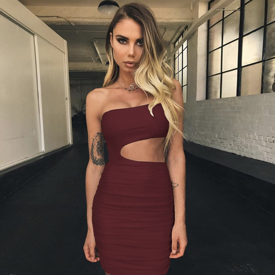 Damen figurbetontes Minikleid mit Cut-Out und asymmetrischem Ausschnitt Drune