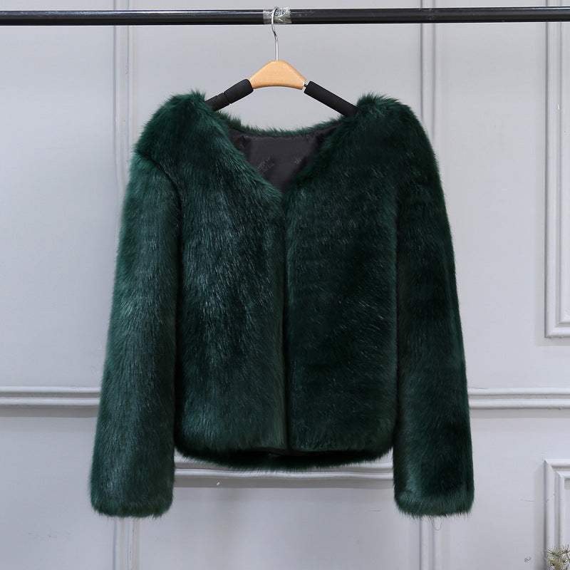 Damen Elegante Kunstfelljacke mit V-Ausschnitt und weichem Innenfutter Drune