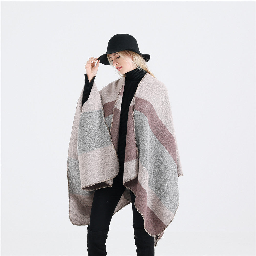 Damen eleganter Oversized-Poncho aus hochwertigem Material mit modernem Streifenmuster Drune
