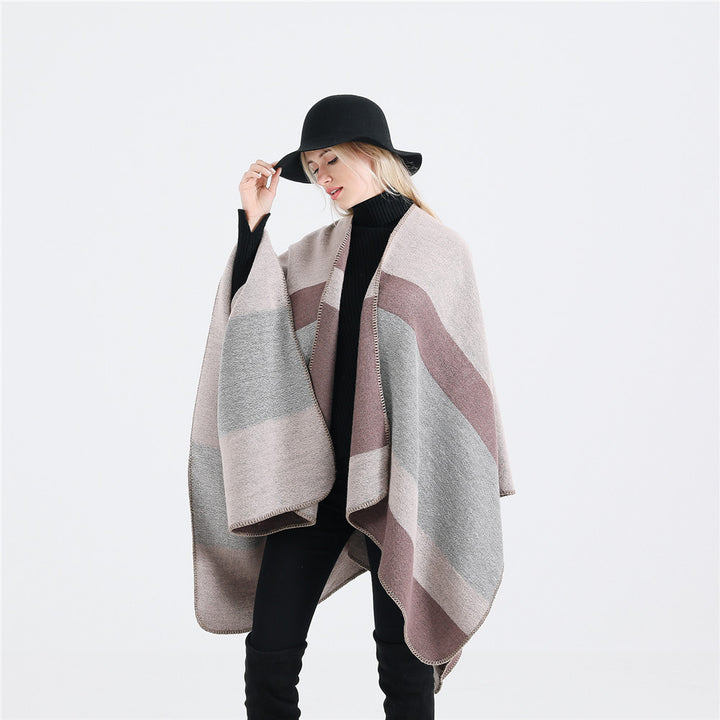 Damen eleganter Oversized-Poncho aus hochwertigem Material mit modernem Streifenmuster Drune