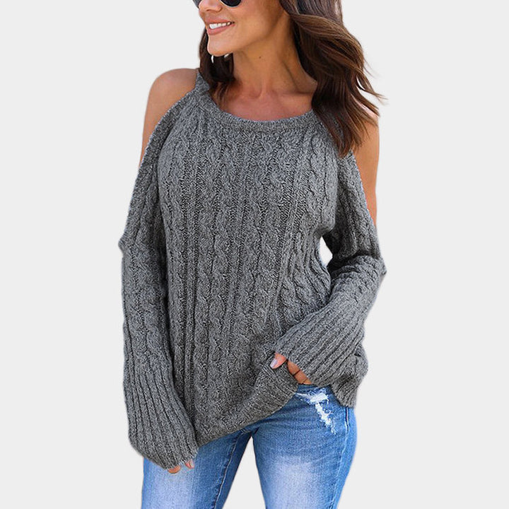 Damen Strickpullover mit Off-Shoulder-Design und hochwertiger Struktur Drune