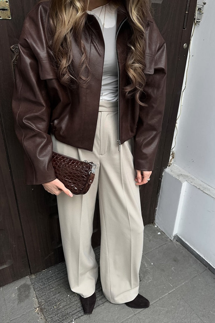 Drune | Braune PU-Lederjacke