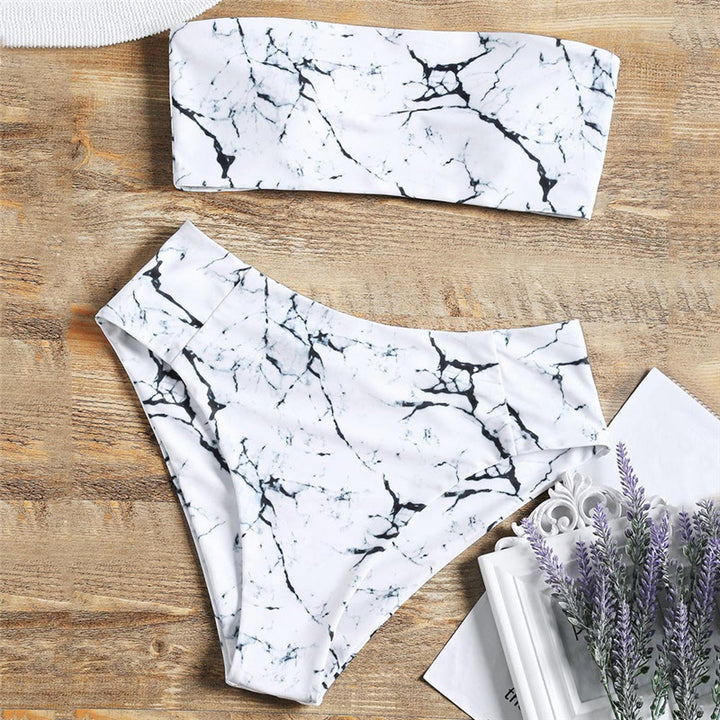 Damen Bandeau-Bikini mit elegantem Marmormuster Drune
