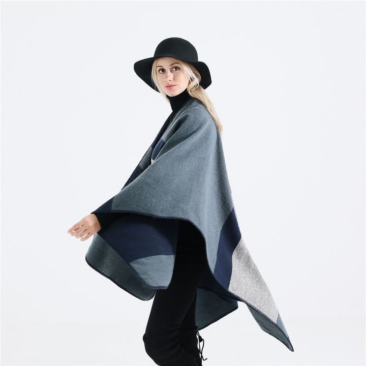 Damen eleganter Oversized-Poncho aus hochwertigem Material mit modernem Streifenmuster Drune