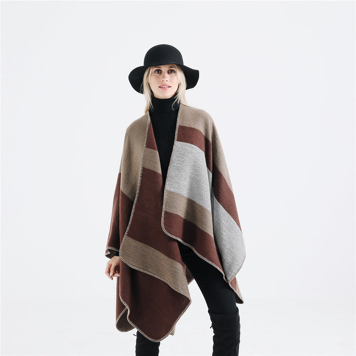 Damen eleganter Oversized-Poncho aus hochwertigem Material mit modernem Streifenmuster Drune