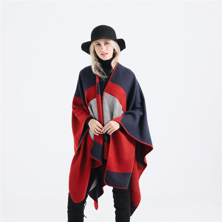 Damen eleganter Oversized-Poncho aus hochwertigem Material mit modernem Streifenmuster Drune