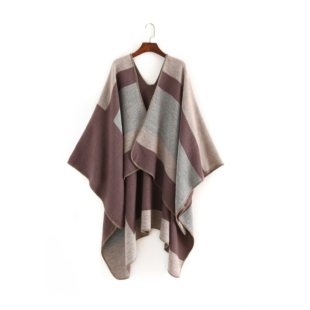 Damen eleganter Oversized-Poncho aus hochwertigem Material mit modernem Streifenmuster Drune