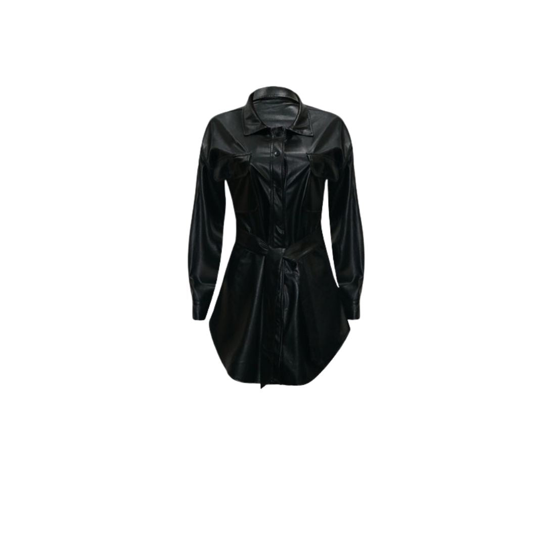 Drune | Kunstleder-Hemdkleid mit Gürtel