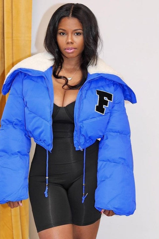 Drune | Fleece-Patchwork-Faux-Fur-Kragen-Puffer-Jacke