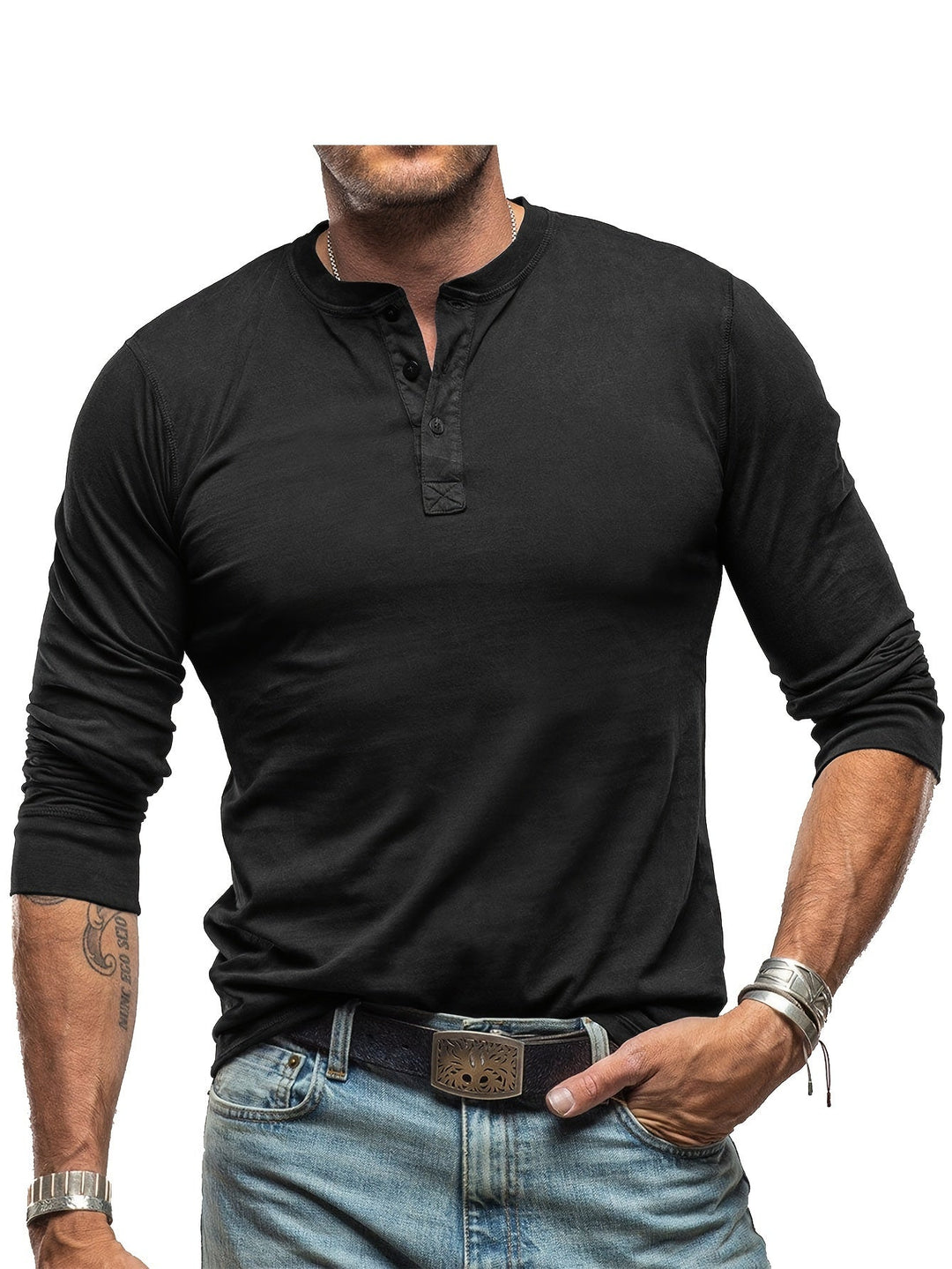 Drune | Langarm Henley Hemd im Vintage Stil für Herren
