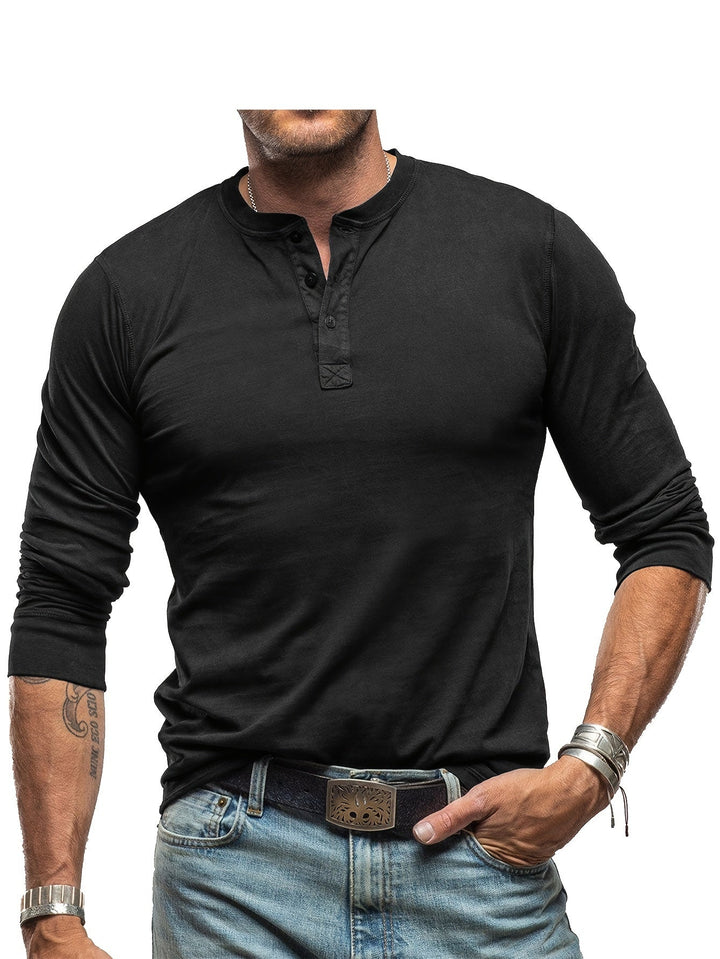 Drune | Langarm Henley Hemd im Vintage Stil für Herren