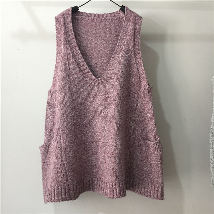 Damen V-Ausschnitt Stricktop mit seitlichen Taschen Drune