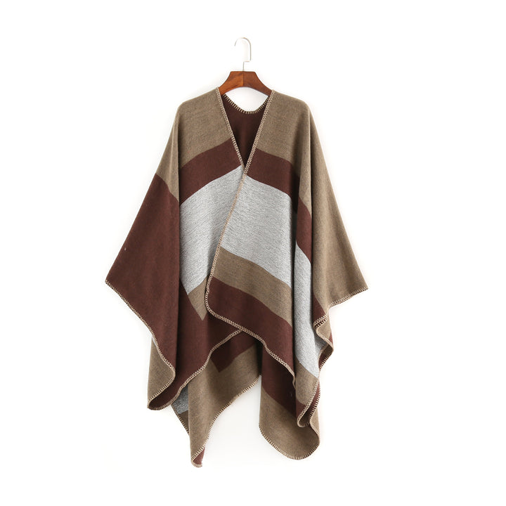 Damen eleganter Oversized-Poncho aus hochwertigem Material mit modernem Streifenmuster Drune