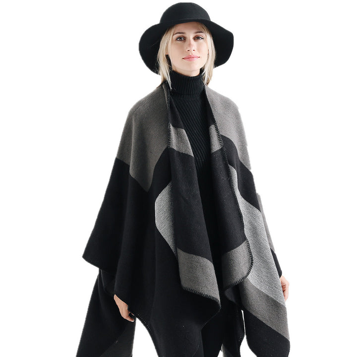 Damen eleganter Oversized-Poncho aus hochwertigem Material mit modernem Streifenmuster Drune