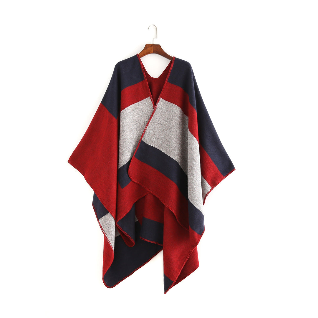 Damen eleganter Oversized-Poncho aus hochwertigem Material mit modernem Streifenmuster Drune