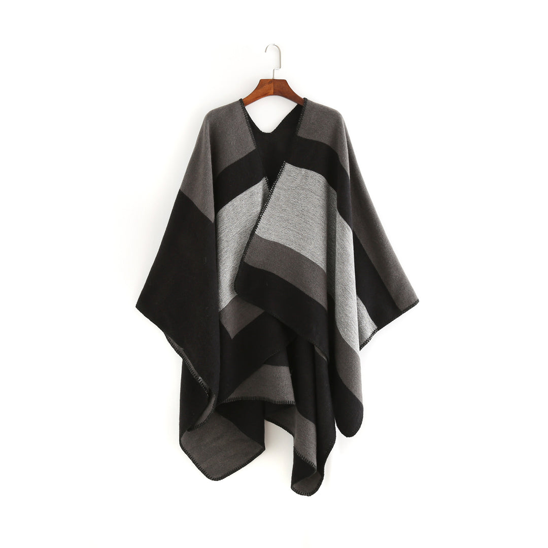 Damen eleganter Oversized-Poncho aus hochwertigem Material mit modernem Streifenmuster Drune